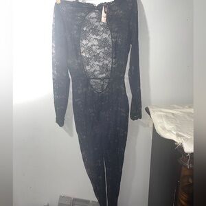 Victoria's Secret Black Floral Full-Body Lace Bodysuit Catsuit.